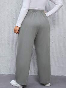 SHEIN LUNE Hơn Eo dây rút Túi nghiêng Quần - Xám - Xem 3