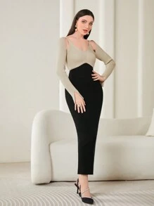 Modelyn 雙色鏤空毛衣洋裝 - 彩色 - 查看 5