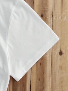 SHEIN EZwear 花卉圖案&卡通貓貓圖案T恤 - 白色 - 查看 3