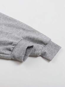 Áo hoodie hở vai họa tiết hoạt hình & khẩu hiệu, áo dài tay - Xám - Xem 3