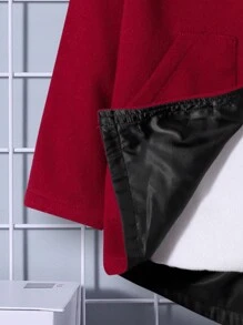 SHEIN Chico joven Abrigo ribete lanudo con capucha sin jersey - Rojo - Ver 4