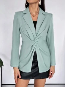 SHEIN Privé Twist Front Solid Blazer - Green - View 4