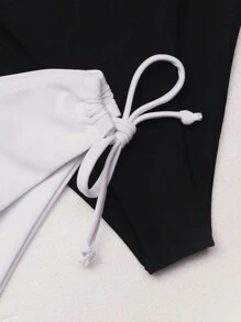 Swim Basics 2pcs Women's Lace-Up Bikini Bottom, Black & White Combination