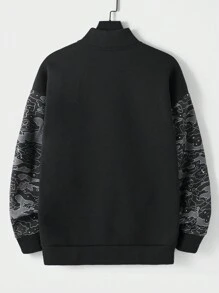 RueChic Men's Letter Printed Zip Up Jacket Without Hoodie - Black and White - View 2