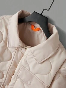 RueChic Men Flap Pocket Drop Shoulder Quilted Coat Without Sweatshirt - Beige - View 5