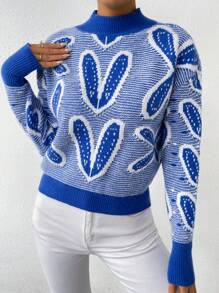 SHEIN Essnce 心形图案落肩针织套头衫秋冬毛衣 - 彩色 - 查看 5