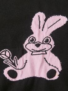 SHEIN 女大童兔子圖案落肩袖套頭毛衣 - 黑色 - 查看 7