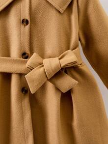 SHEIN 女小童誇大領口腰帶花呢外套 - 駝色 - 查看 4