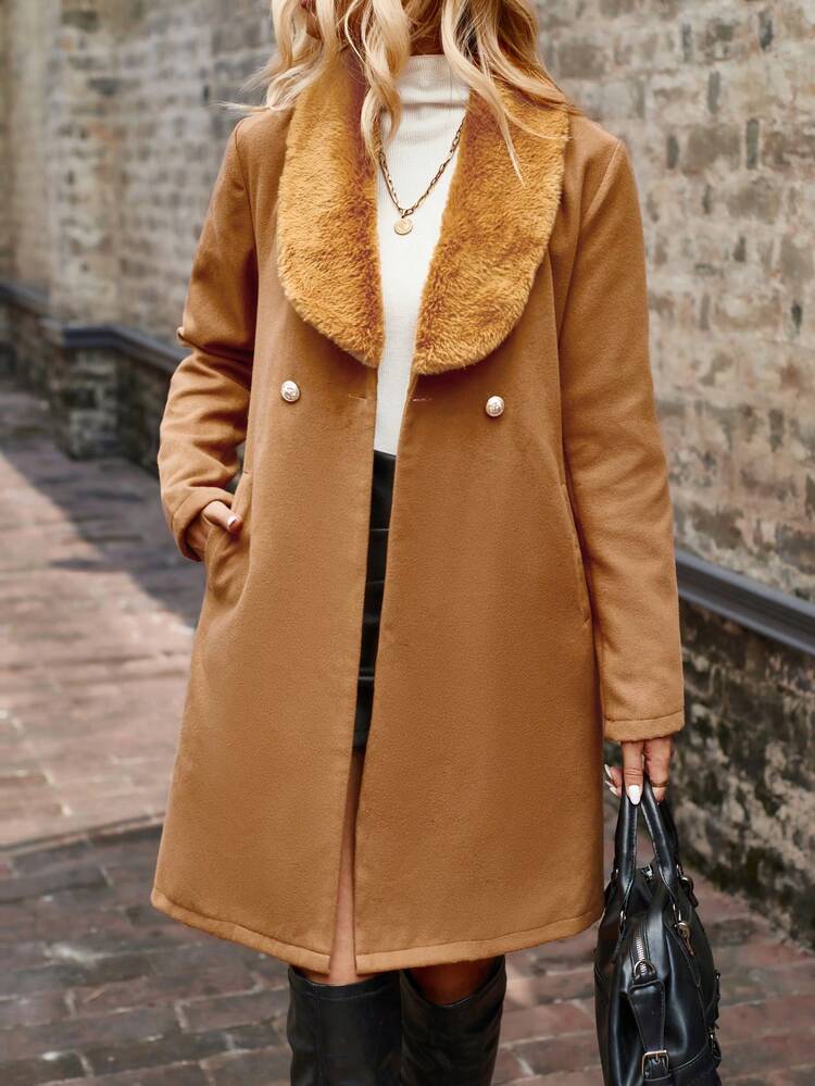 Borg Collar Belted Overcoat Fall Cloth For Women