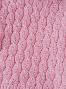 SHEIN Young Girl Turtleneck Cable Knit Sweater - Pink - View 3