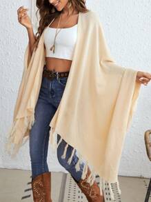 SHEIN VCAY Cárdigan de plumero bajo con fleco de manga murciélago