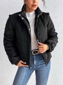 SHEIN Frenchy Abrigo acolchado con cierre de presión y cremallera