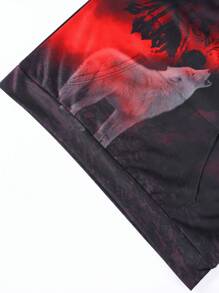Men's Loose Fit Hooded Sweatshirt With Wolf & Letter Print - Multicolor - View 5