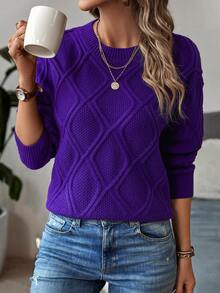 Knit Mix Elegante suéter de punto de manga larga, cuello redondo y corte holgado para mujer, estilo callejero chic, para primavera y otoño. Parte superior de moda casual adecuada para Navidad, Acción de Gracias y Año Nuevo (patrón aleatorio)