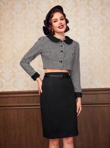 Vintamour 前排扣千鳥格西裝外套和裙子不附腰帶 - 黑與白 - 查看 8