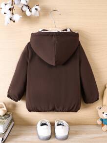 SHEIN Baby Boy Bear Patched Detail Fuzzy Lined Hooded Jacket - Multicolor - View 2