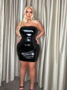 SHEIN SXY Hơn chất liệu da PU Đầm bó sát ống - màu đen - Xem 1