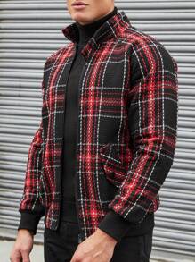RueChic Men Plaid Print Raglan Sleeve Jacket - Red - View 4