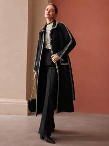 MOTF PREMIUM WOOL-BLEND CONTRAST TRIM COAT - Black - View 6