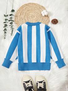 SHEIN Young Boy Bear & Letter Pattern Colorblock Sweater - Blue - View 2