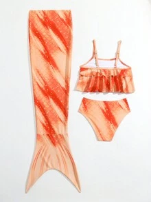 Young Girl Cute Mermaid Style Bikini Set 3pcs Set For Summer Summer Beach - Multicolor - View 2
