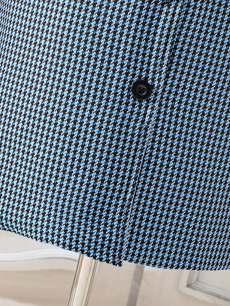 Tween Girl Houndstooth Print Overcoat & Scarf