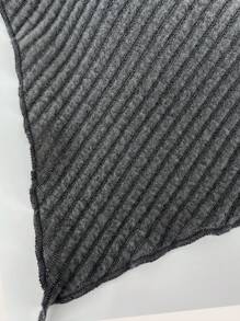 SHEIN Unity Solid Asymmetrical Neck Lettuce Trim Hanky Hem Crop Tee - Dark Grey - View 3