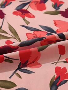 Floral Print Wide Leg Pants - Rose Red - View 8