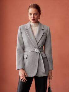 MOTF PREMIUM 西裝領腰帶西裝外套 - 淺灰色 - 查看 9