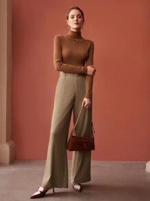 MOTF PREMIUM Z paskiem Wysoka talia Spodnie garniturowe - Kolor khaki - Zobacz 5