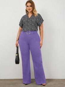 RueChic Plus Solid Belted Flare Leg Pants - Purple - View 5