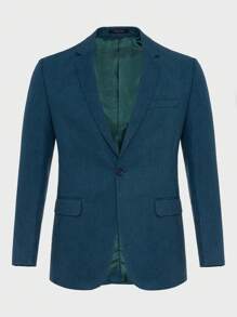 SHEIN Cottnline Men Lapel Collar Single Button Blazer - Dark Green - View 1