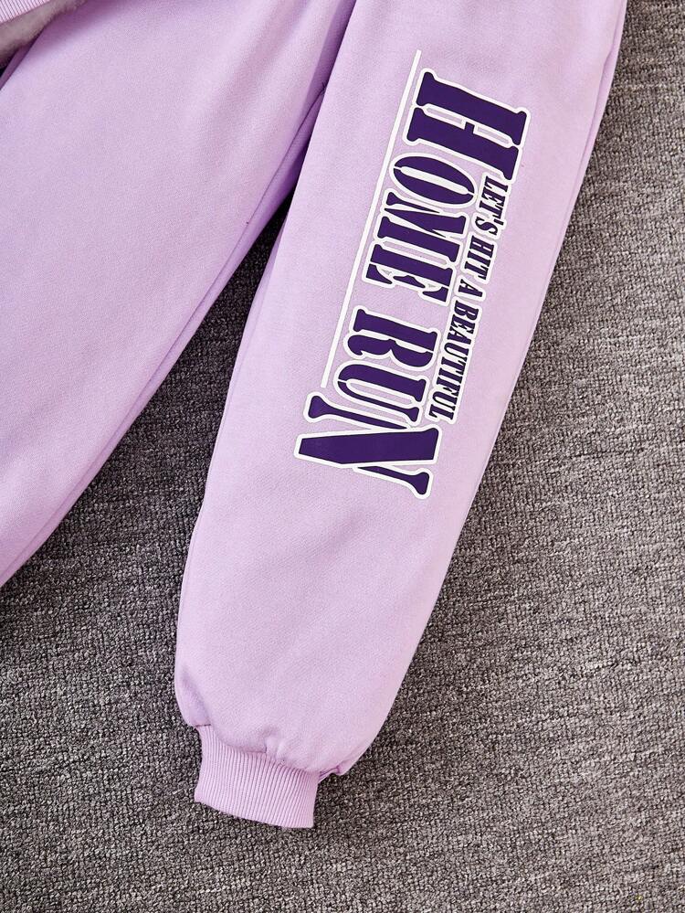 Tween Girl Letter Graphic Pullover & Sweatpants