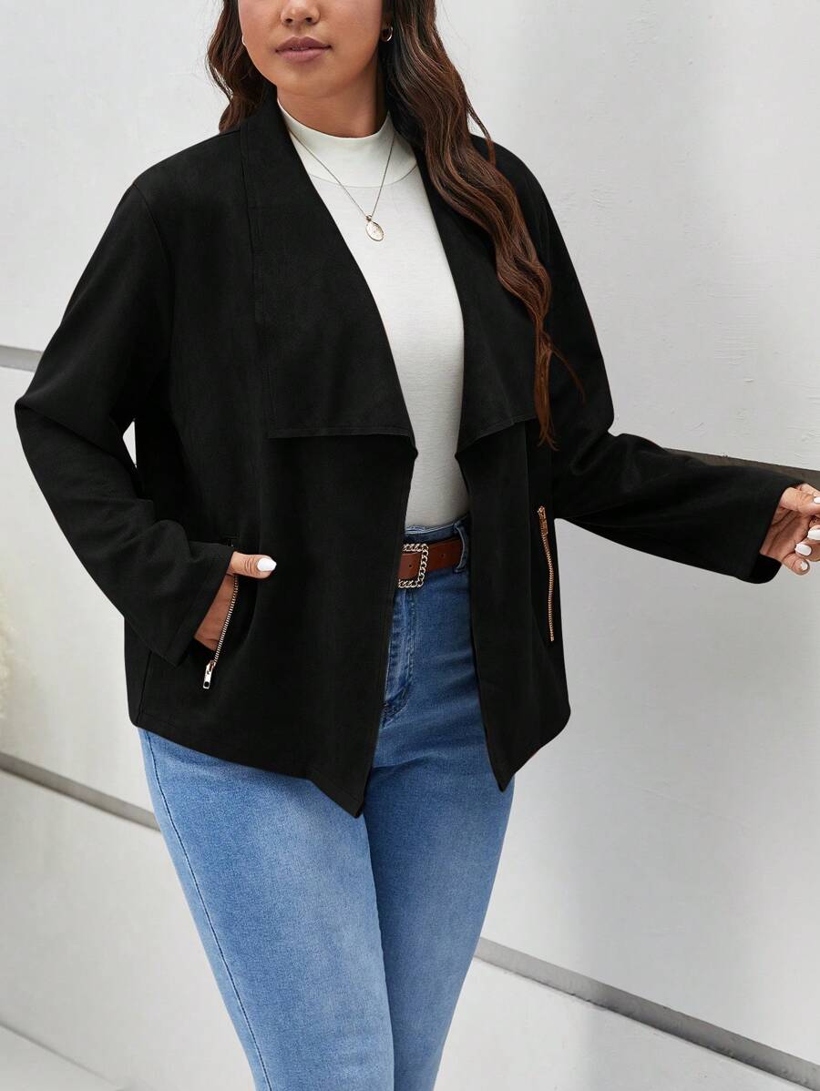 SHEIN Frenchy Hơn Cổ áo thác nước Mở Mặt trước Áo khoác - màu đen - Xem 1