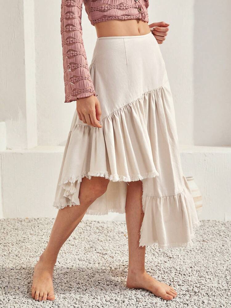 Solid Ruffle Hem Skirt