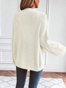 Selenza Spring & Summer White Lantern Sleeve Button Up Loose Knit Cardigan,Long Sleeve Tops Fall Winter Cloth For Women