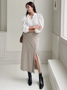 DAZY High Waist Split Thigh Skirt - Apricot - View 5