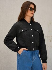 SHEIN Frenchy Nút chi tiết vạt áo có đệm phía trước - màu đen - Xem 6