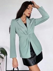 SHEIN Privé Twist Front Solid Blazer - Green - View 6
