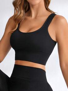 Easithlete Medium Support  Seamless Sports Bra - Black - View 1