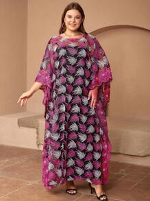 Plus Allover Print Batwing Sleeve Dress - Hot Pink - View 1