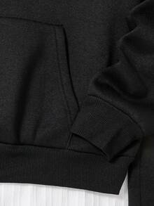 SHEIN EZwear Plus Letter Graphic Kangaroo Pocket Drawstring Hoodie & Sweatpants - Black - View 7