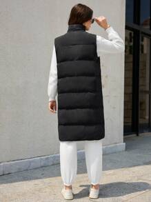 SHEIN Frenchy Długi Zima Płaszcz Kamizelka Z Nadruk - Czarne - Zobacz 2