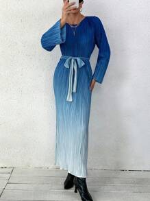 SHEIN Privé 漸層腰帶褶皺繫腰帶洋裝 - 彩色 - 查看 4