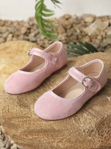 女童秋冬韩版甜美粉色公主软底平底鞋复古天鹅绒低帮玛丽珍鞋大童小女孩 - 粉色 - 查看 6