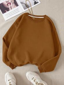 SHEIN EZwear Chất rắn Lót nhiệt Áo nỉ - màu nâu - Xem 1