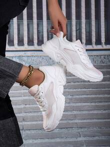 女性休閒運動鞋,老爹鞋,時尚厚鞋底,舒服的跑步和增加你的高度 - 白色 - 查看 4