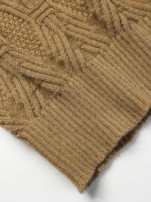 Manfinity Homme 男士撞色几何图案毛衣，秋冬季长袖上衣 - 卡其色 - 查看 6