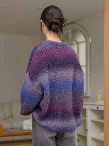 Dazy-Less 女士圆领蝙蝠袖休闲扎染套头衫，秋冬，秋季女装 - 紫色 - 查看 2