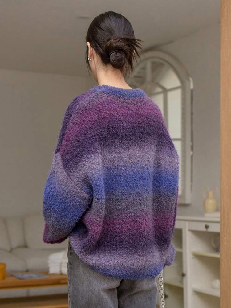 Women's Round Neck Drop Shoulder Casual Tie-Dye Pullover Sweater, Autumn/Winter,Fall Women Clothes